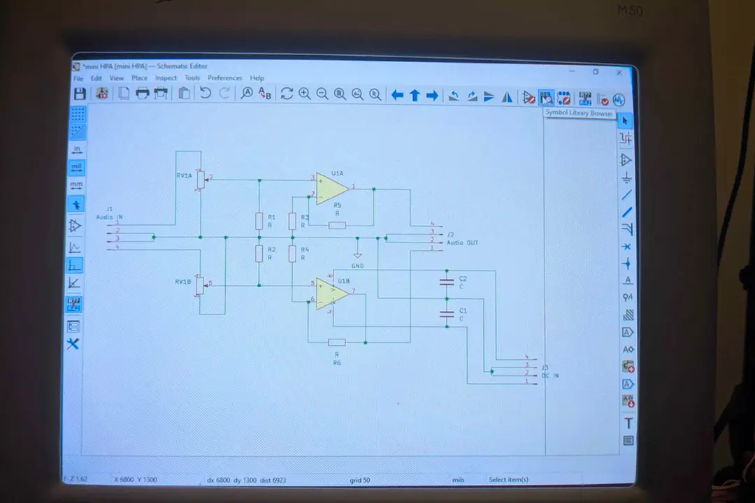 The Associate schematic open in a schematic editor on a CRT monitor